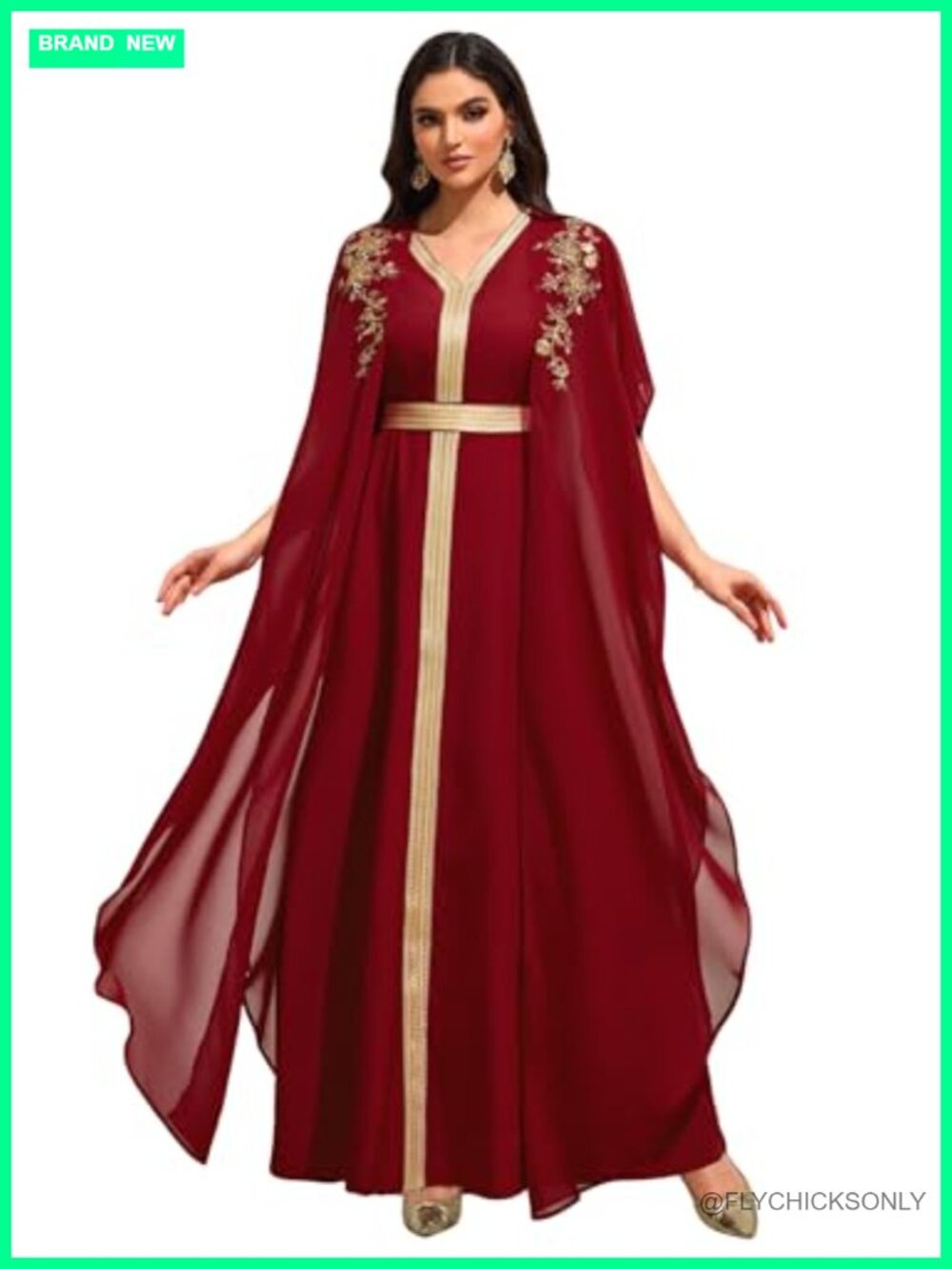 Muslim Abaya Dress Embroidered Kaftan Chiffon Modest Maxi Dress for Eid Ramadan